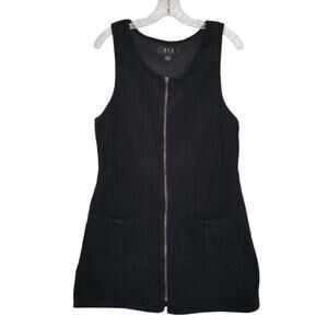 Vintage Y2K Rue 21 Goth Black Corduroy Zip Front Dress Medium Dark Academia